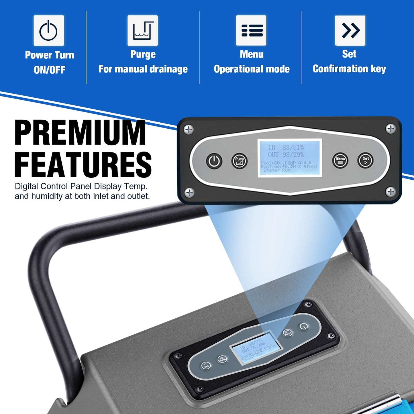 DRYPRO 180Pints LGR Industrial Dehumidifier with Pump and Drain Hose, Portable Commercial Dehumidifier with Wheels for Home, Basements, Garages, and Job Sites
