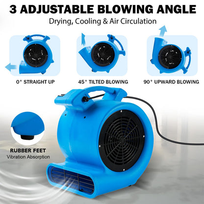 DRYPRO 1/2hp Air Mover Floor Drying Blower Fan - Powerful 1/2HP Motor Carpet Dryer, 2200 CFM Air Flow, Lightweight Design, 2-Speed Settings for Drying, Cooling & Circulation