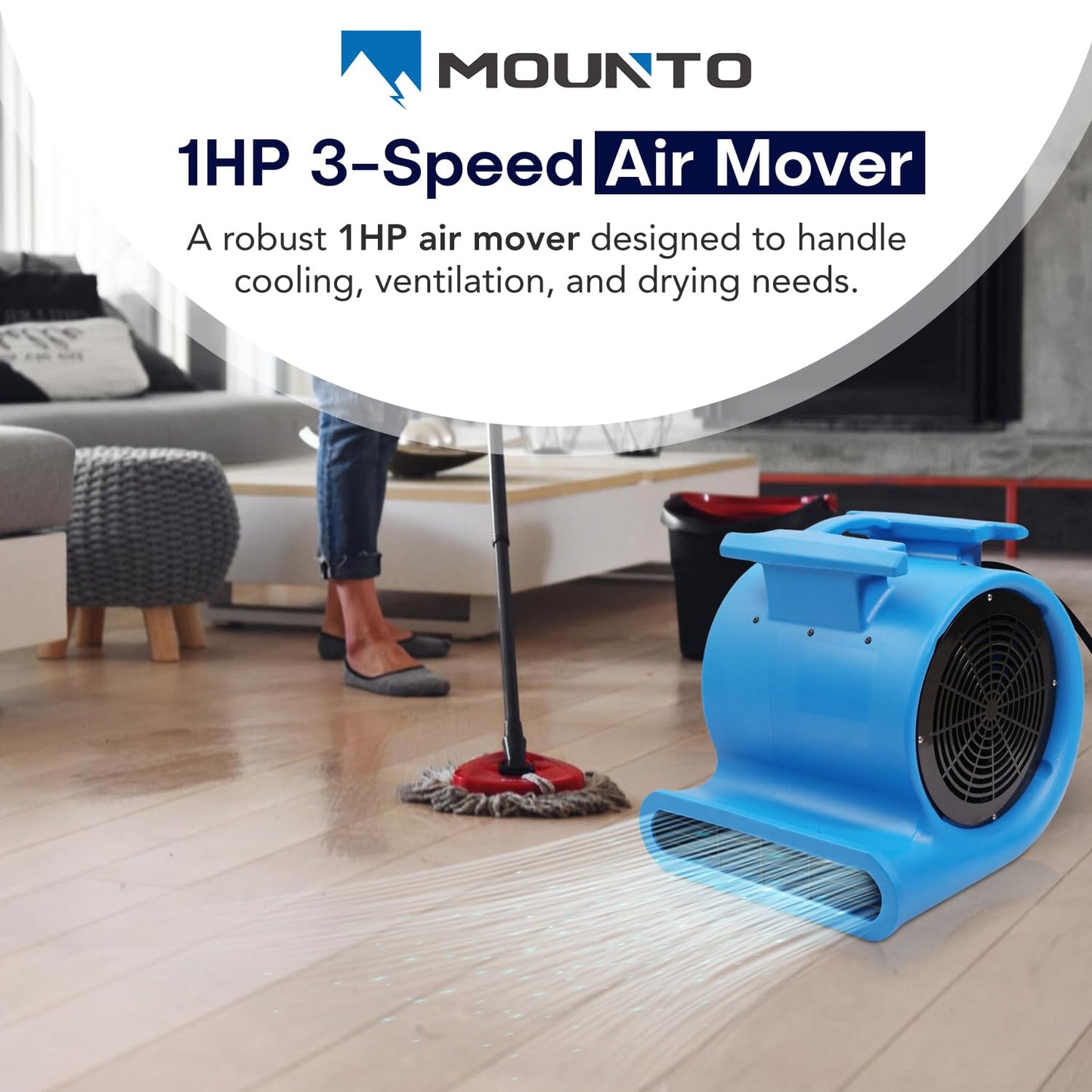DRYPRO 3-Speed Air Mover 1HP 4000+ CFM Monster Floor Blower Carpet Dryers Janitoral Floor Dryer