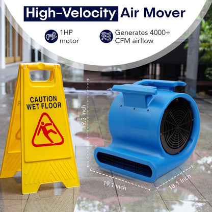 DRYPRO 3-Speed Air Mover 1HP 4000+ CFM Monster Floor Blower Carpet Dryers Janitoral Floor Dryer