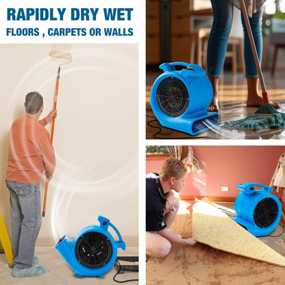 DRYPRO 1/2hp Air Mover Floor Drying Blower Fan - Powerful 1/2HP Motor Carpet Dryer, 2200 CFM Air Flow, Lightweight Design, 2-Speed Settings for Drying, Cooling & Circulation