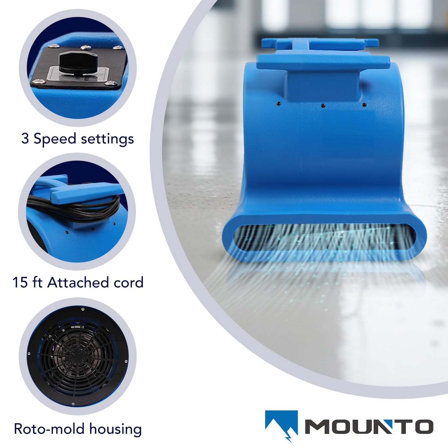 DRYPRO 3-Speed Air Mover 1HP 4000+ CFM Monster Floor Blower Carpet Dryers Janitoral Floor Dryer