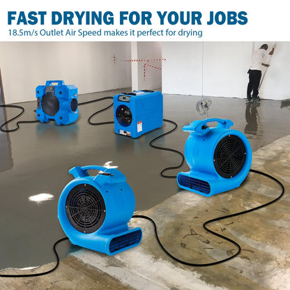 DRYPRO 1/2hp Air Mover Floor Drying Blower Fan - Powerful 1/2HP Motor Carpet Dryer, 2200 CFM Air Flow, Lightweight Design, 2-Speed Settings for Drying, Cooling & Circulation