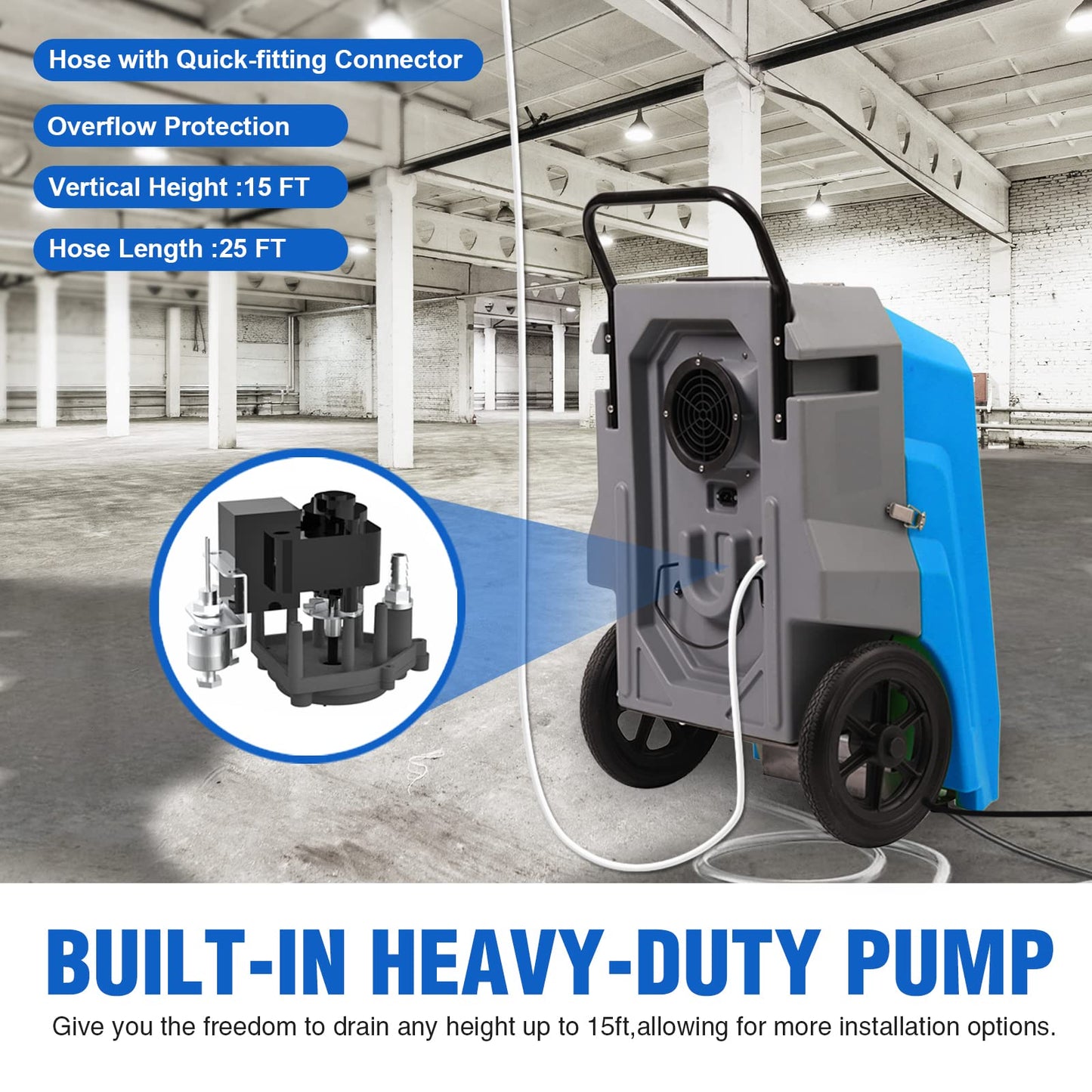 DRYPRO 180Pints LGR Industrial Dehumidifier with Pump and Drain Hose, Portable Commercial Dehumidifier with Wheels for Home, Basements, Garages, and Job Sites