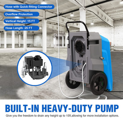 DRYPRO 180Pints LGR Industrial Dehumidifier with Pump and Drain Hose, Portable Commercial Dehumidifier with Wheels for Home, Basements, Garages, and Job Sites